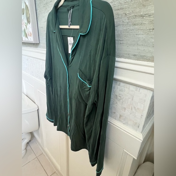 NWT new medium Anthropologie briar piped pajama top button down Holly green teal - Picture 7 of 17